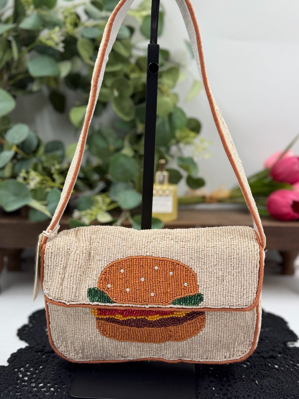sol & mer beaded cheeseburger shoulder bag hamburger purse nwt
